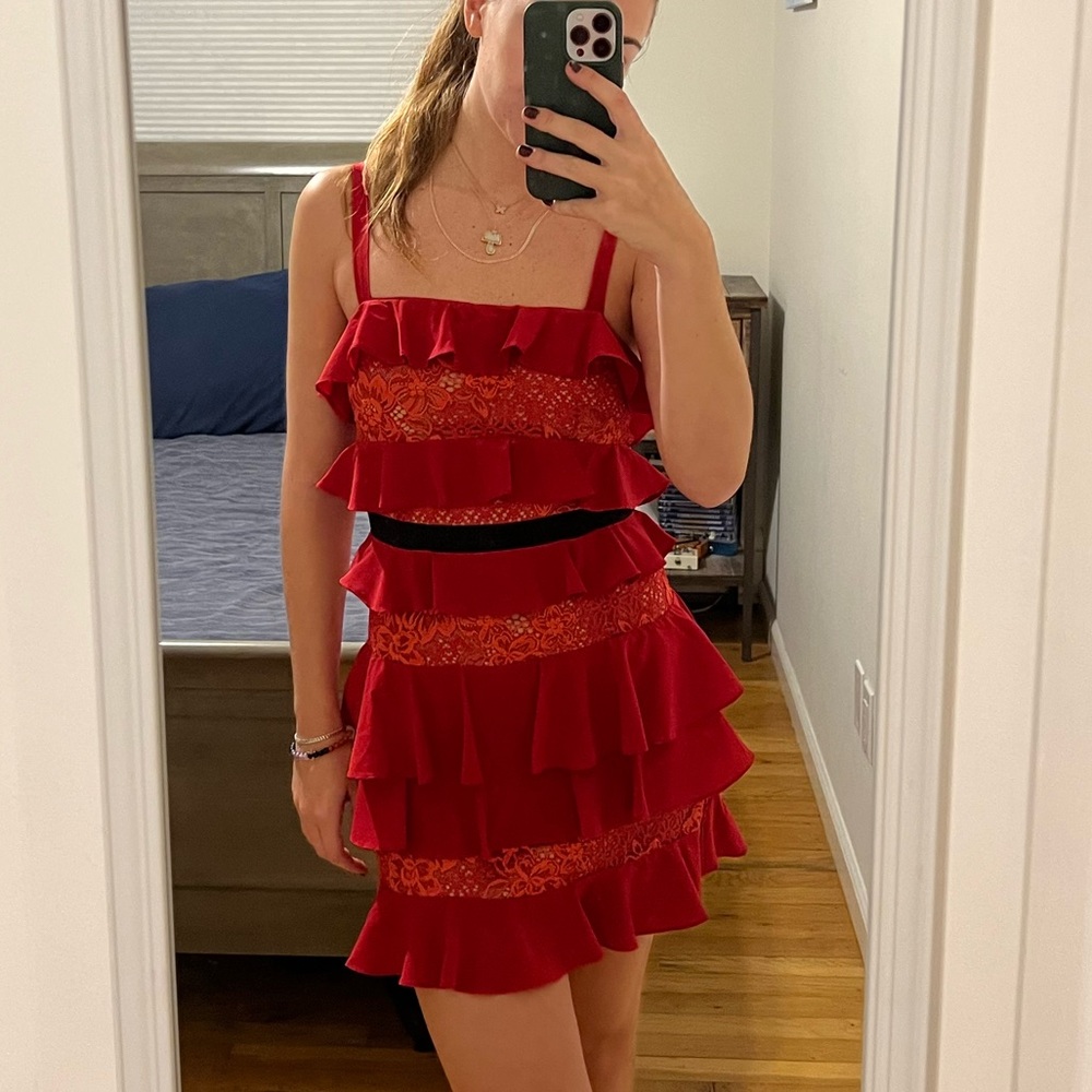 For Love and Lemons Lace Ruffle dress with belt size small